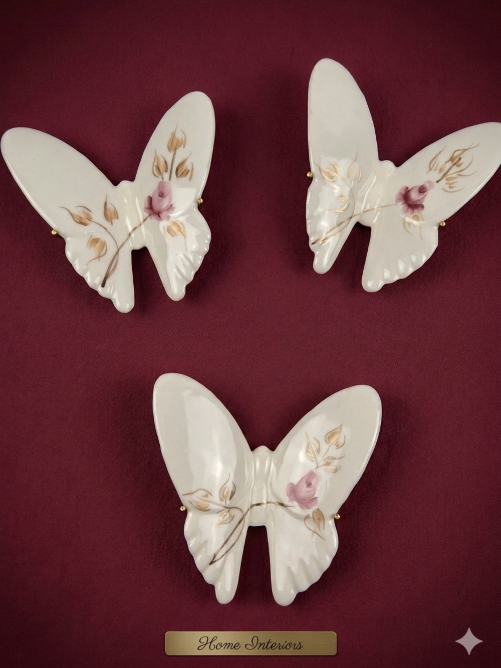 Hand Painted 🌸 Vintage New Home Interiors Ceramic Butterflies Set of